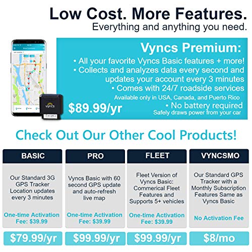VYNCS Premium: No Monthly Fees GPS Tracker OBD 3G Vehicle GPS Trac...