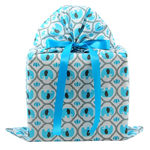 Elephants Reusable Fabric Gift Bag for Baby Shower, Child’s Birthd...