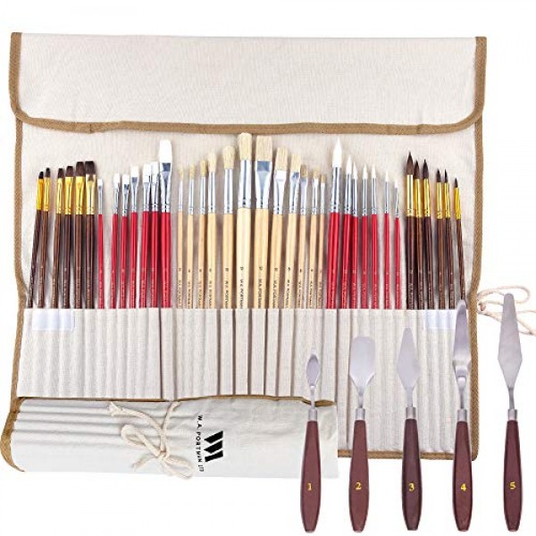 W.A. Portman Round Paint Brushes Set, 4 Synthetic Artist Paint Brushes