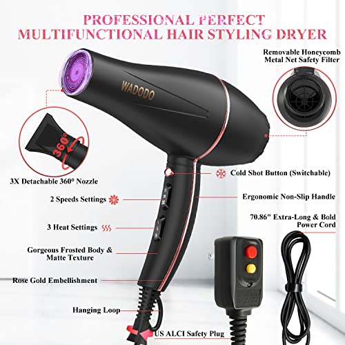 WADODO Ionic Hair Dryer, 2200W Professional Blow Dryer Fast Drying...