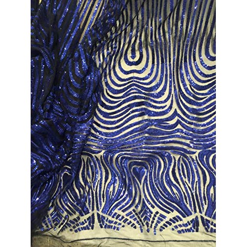 1way Stretch Black Mesh W/Royal Sequins Lace Fabric 50 Width Sold...