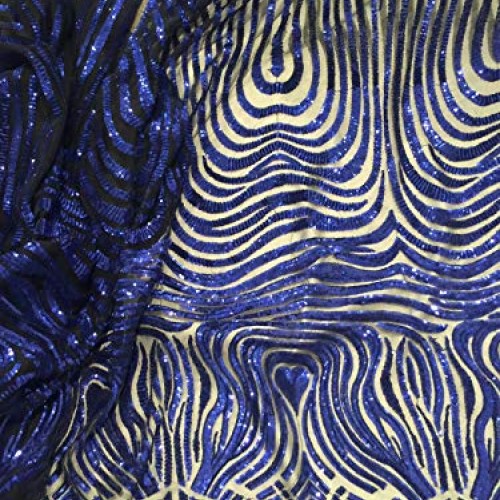 1way Stretch Black Mesh W/Royal Sequins Lace Fabric 50 Width Sold...