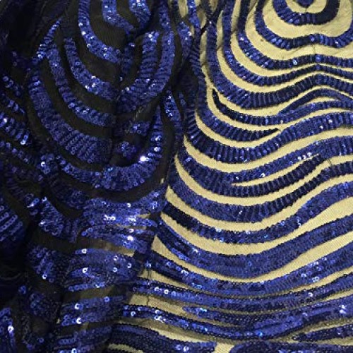 1way Stretch Black Mesh W/Royal Sequins Lace Fabric 50 Width Sold...
