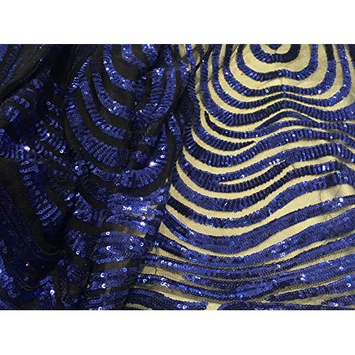 1way Stretch Black Mesh W/Royal Sequins Lace Fabric 50 Width Sold...