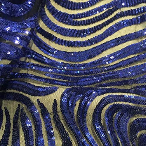 1way Stretch Black Mesh W/Royal Sequins Lace Fabric 50 Width Sold...