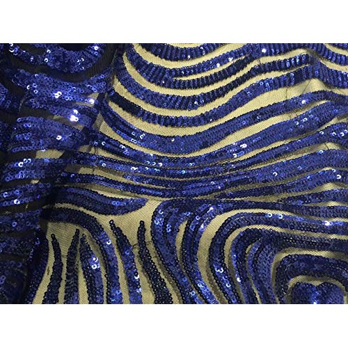 1way Stretch Black Mesh W/Royal Sequins Lace Fabric 50 Width Sold...