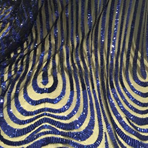 1way Stretch Black Mesh W/Royal Sequins Lace Fabric 50 Width Sold...