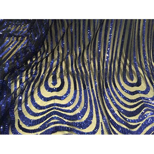 1way Stretch Black Mesh W/Royal Sequins Lace Fabric 50 Width Sold...