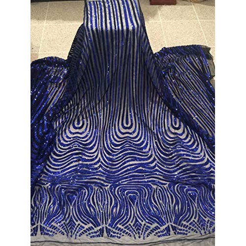 1way Stretch Black Mesh W/Royal Sequins Lace Fabric 50 Width Sold...