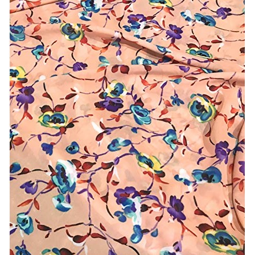 Peach Multicolor Printed Floral Chiffon Fabric 60” Width Sold by T...