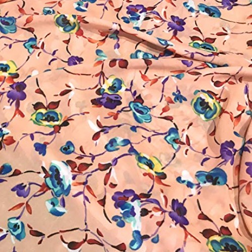 Peach Multicolor Printed Floral Chiffon Fabric 60” Width Sold by T...