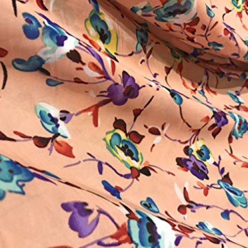 Peach Multicolor Printed Floral Chiffon Fabric 60” Width Sold by T...