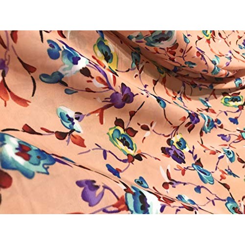 Peach Multicolor Printed Floral Chiffon Fabric 60” Width Sold by T...