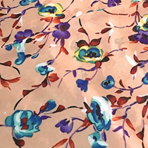 Peach Multicolor Printed Floral Chiffon Fabric 60” Width Sold by T...