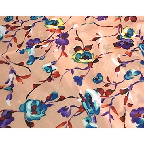 Peach Multicolor Printed Floral Chiffon Fabric 60” Width Sold by T...