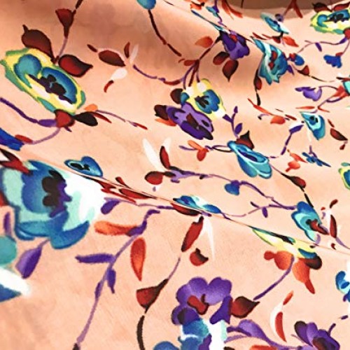Peach Multicolor Printed Floral Chiffon Fabric 60” Width Sold by T...