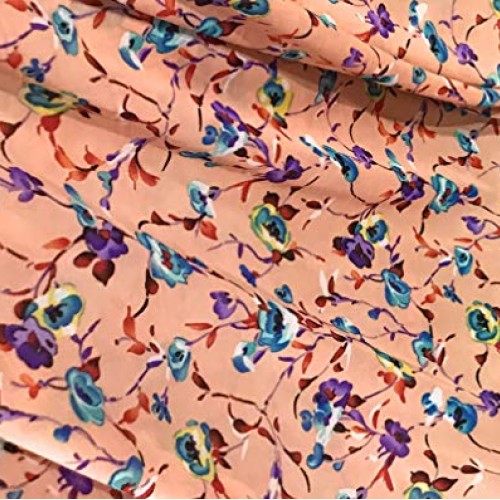 Peach Multicolor Printed Floral Chiffon Fabric 60” Width Sold by T...