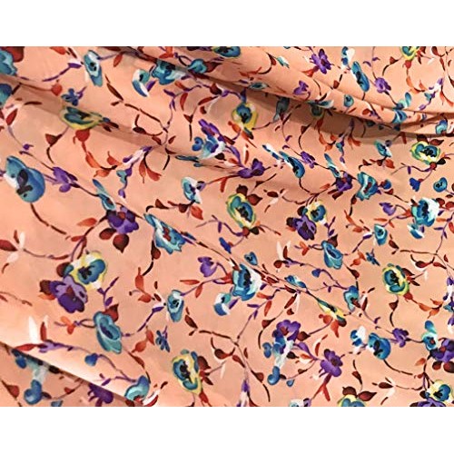 Peach Multicolor Printed Floral Chiffon Fabric 60” Width Sold by T...