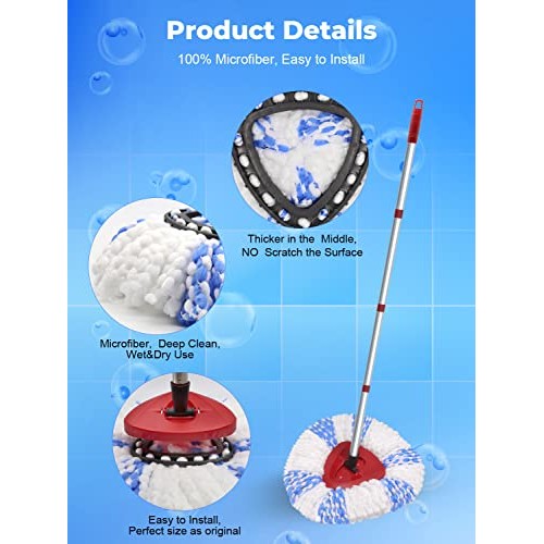 8 Pack Spin Mop Head Replacement with 1 Stainless Steel Spin Mop P...