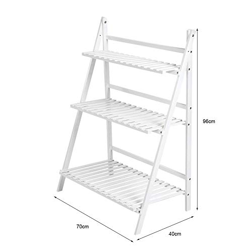 Bamboo Ladder Plant Stand, 3-Tier Foldable Flower Pot Display Shel...