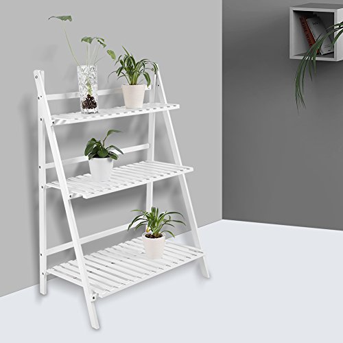 Bamboo Ladder Plant Stand, 3-Tier Foldable Flower Pot Display Shel...