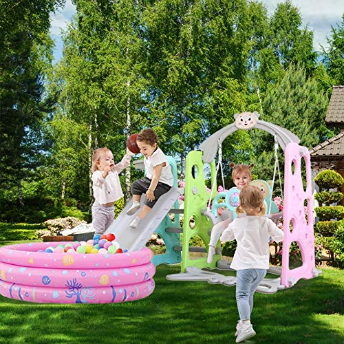 Toddler Slide and Swing Set, Toddler Slide with Basketball Hoop Ba...