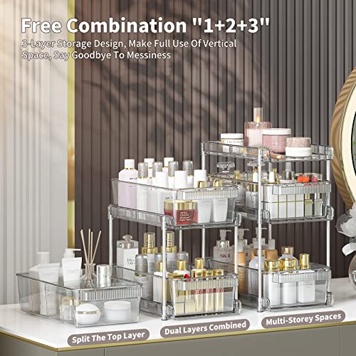 3 Tier Clear Bathroom Organizers 2 Pack, Pull Out Organizer and St...