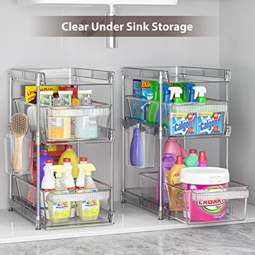 3 Tier Clear Bathroom Organizers 2 Pack, Pull Out Organizer and St...
