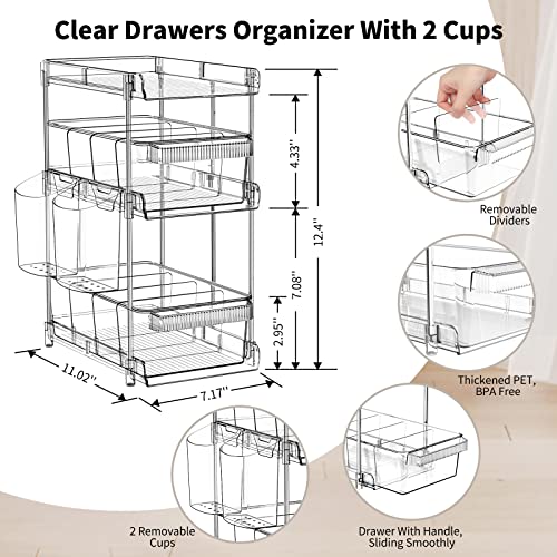 3 Tier Clear Bathroom Organizers 2 Pack, Pull Out Organizer and St...