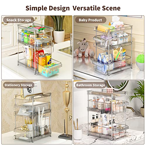 3 Tier Clear Bathroom Organizers 2 Pack, Pull Out Organizer and St...