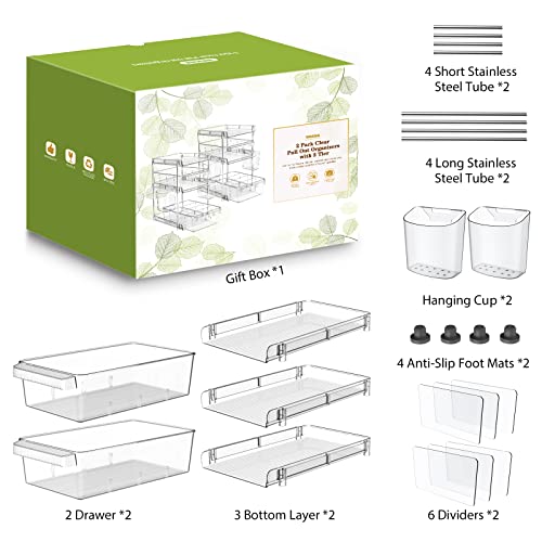 3 Tier Clear Bathroom Organizers 2 Pack, Pull Out Organizer and St...