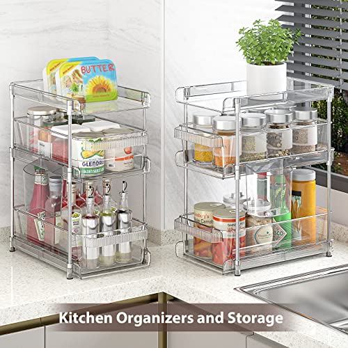 3 Tier Clear Bathroom Organizers 2 Pack, Pull Out Organizer and St...
