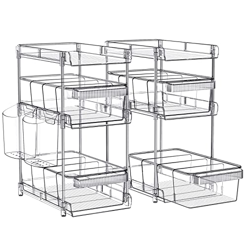 3 Tier Clear Bathroom Organizers 2 Pack, Pull Out Organizer and St...