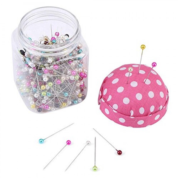 500Pcs Pearl Needles Quilting Pins Packed in Pink Fabric Covered P...