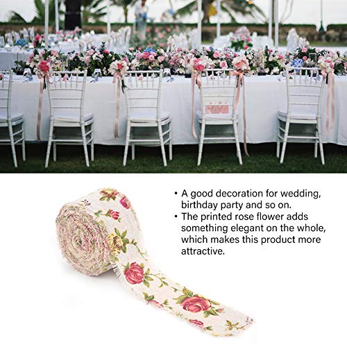DIY Printed Rose Flower Burlap Ribbon,Jute Burlap Fabric Ribbon fo...
