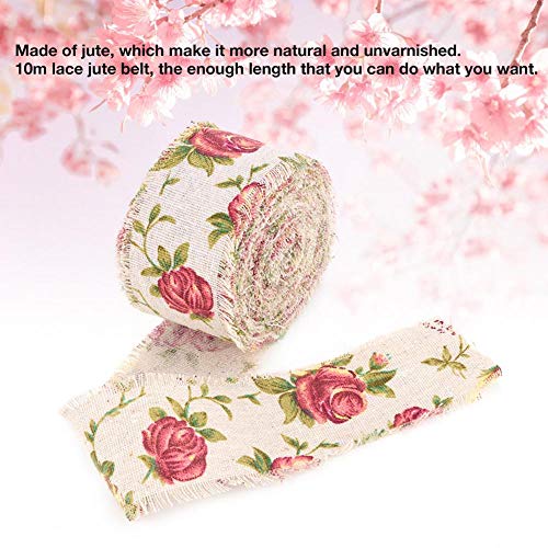 DIY Printed Rose Flower Burlap Ribbon,Jute Burlap Fabric Ribbon fo...