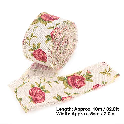 DIY Printed Rose Flower Burlap Ribbon,Jute Burlap Fabric Ribbon fo...
