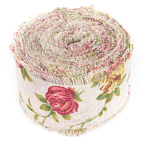 DIY Printed Rose Flower Burlap Ribbon,Jute Burlap Fabric Ribbon fo...
