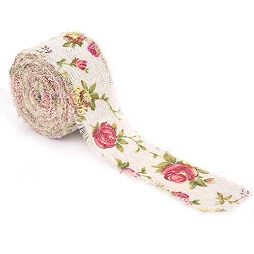 DIY Printed Rose Flower Burlap Ribbon,Jute Burlap Fabric Ribbon fo...