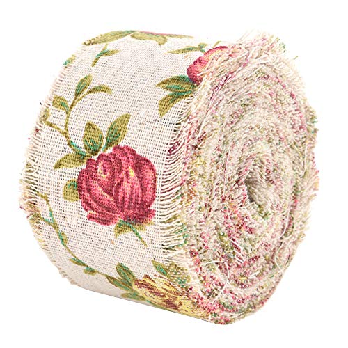 DIY Printed Rose Flower Burlap Ribbon,Jute Burlap Fabric Ribbon fo...
