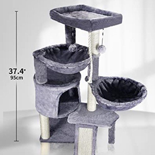 Xin Three Layer Cat Tree with Cat Condo and Two Hammocks,Grey