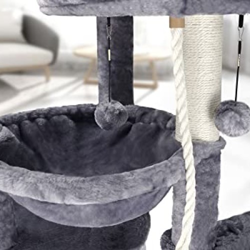 Xin Three Layer Cat Tree with Cat Condo and Two Hammocks,Grey