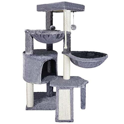 Xin Three Layer Cat Tree with Cat Condo and Two Hammocks,Grey