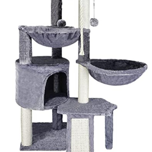 Xin Three Layer Cat Tree with Cat Condo and Two Hammocks,Grey