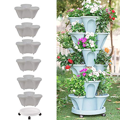 Stackable Vertical Planter Set Strawberry Planting Pots, 6 Tier St...
