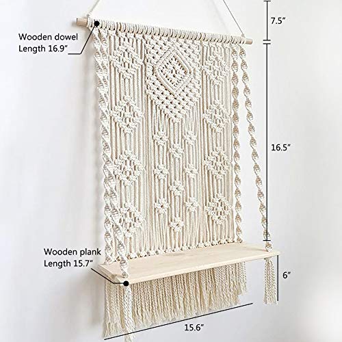 Macrame Wall Hanging Shelf, Indoor Boho Rope Plant Hanger Holder, ...