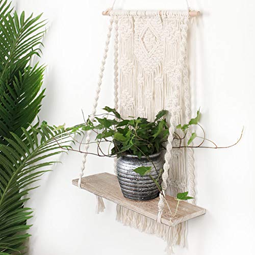 Macrame Wall Hanging Shelf, Indoor Boho Rope Plant Hanger Holder, ...