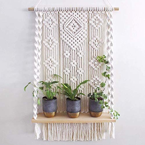 Macrame Wall Hanging Shelf, Indoor Boho Rope Plant Hanger Holder, ...