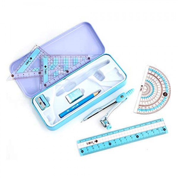 waremew 8 Pcs Compass/Math Set for Students with Shatterproof Stor...