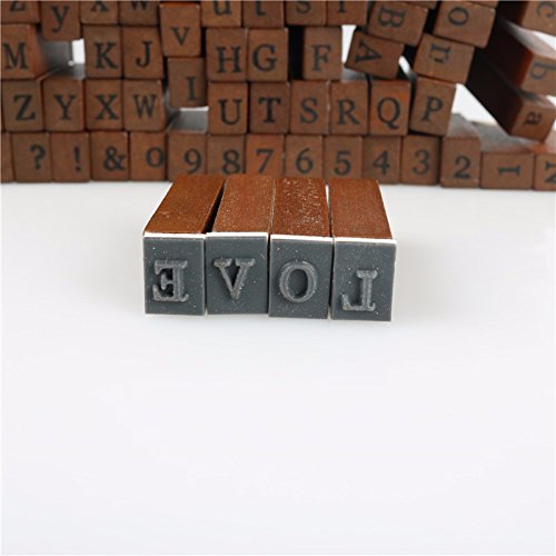 70 pcs Vintage DIY Number and Alphabet Letter Wood Rubber Stamps S...